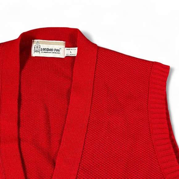 Vintage London Fog Sweater Vest Adult MEDIUM Red Cardigan USA Made Preppy 80s - Picture 2 of 8
